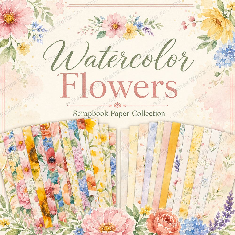 Watermarked preview of the Watercolor Flowers collection